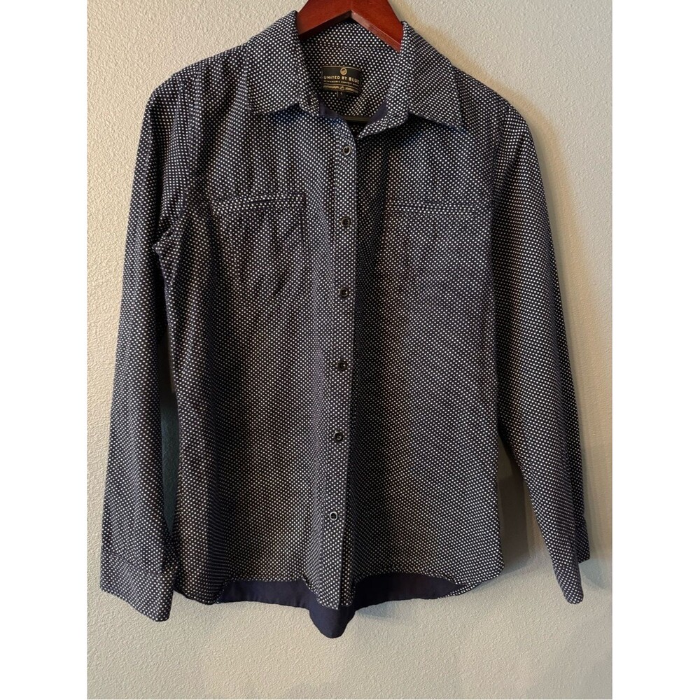 United By Blue Organic Cotton Navy Shirt with White Star Microprint Size L